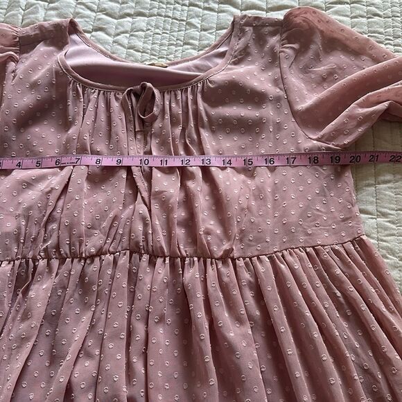 Easel Los Angeles Swiss Dot Peasant Tiered BabydollDress Blush Pink Size L - Picture 7 of 10